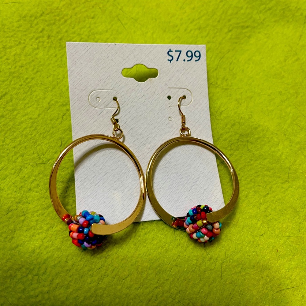 Gold hoop earrings with Multi-colored balls